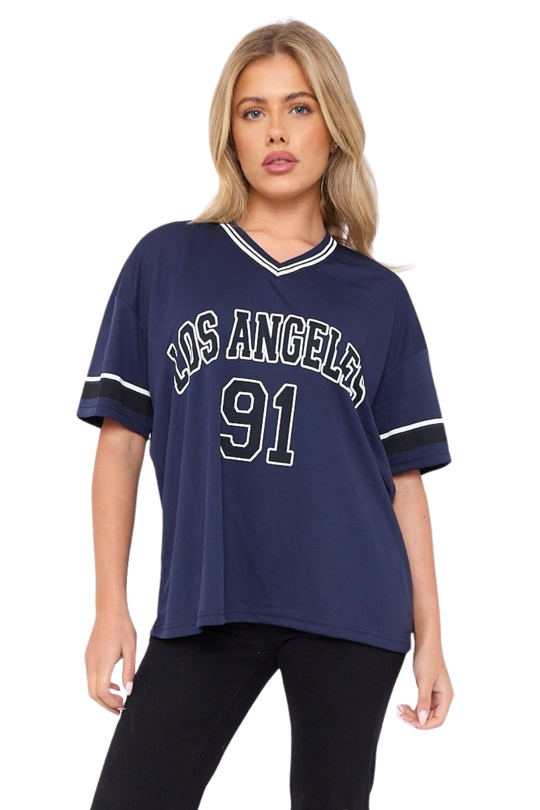 Camiseta de mujer de gran tamaño cuello en V LA 91 fútbol americano universitario holgada verano top - Imagen 23 de 50