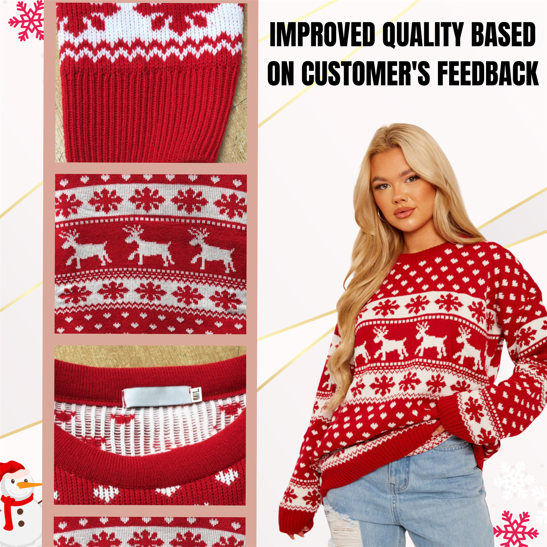 Christmas Reindeer Jumper Womens Knitted Funny Xmas Sweater Unisex Retro Jumpers - Picture 38 of 118