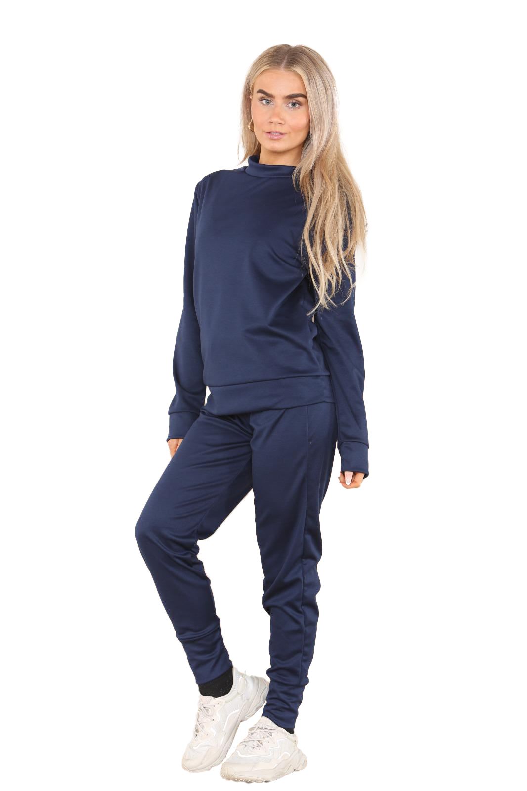 Chándal de manga larga para damas Pantalones de chándal 2 piezas Traje liso Ropa de salón - Imagen 19 de 45
