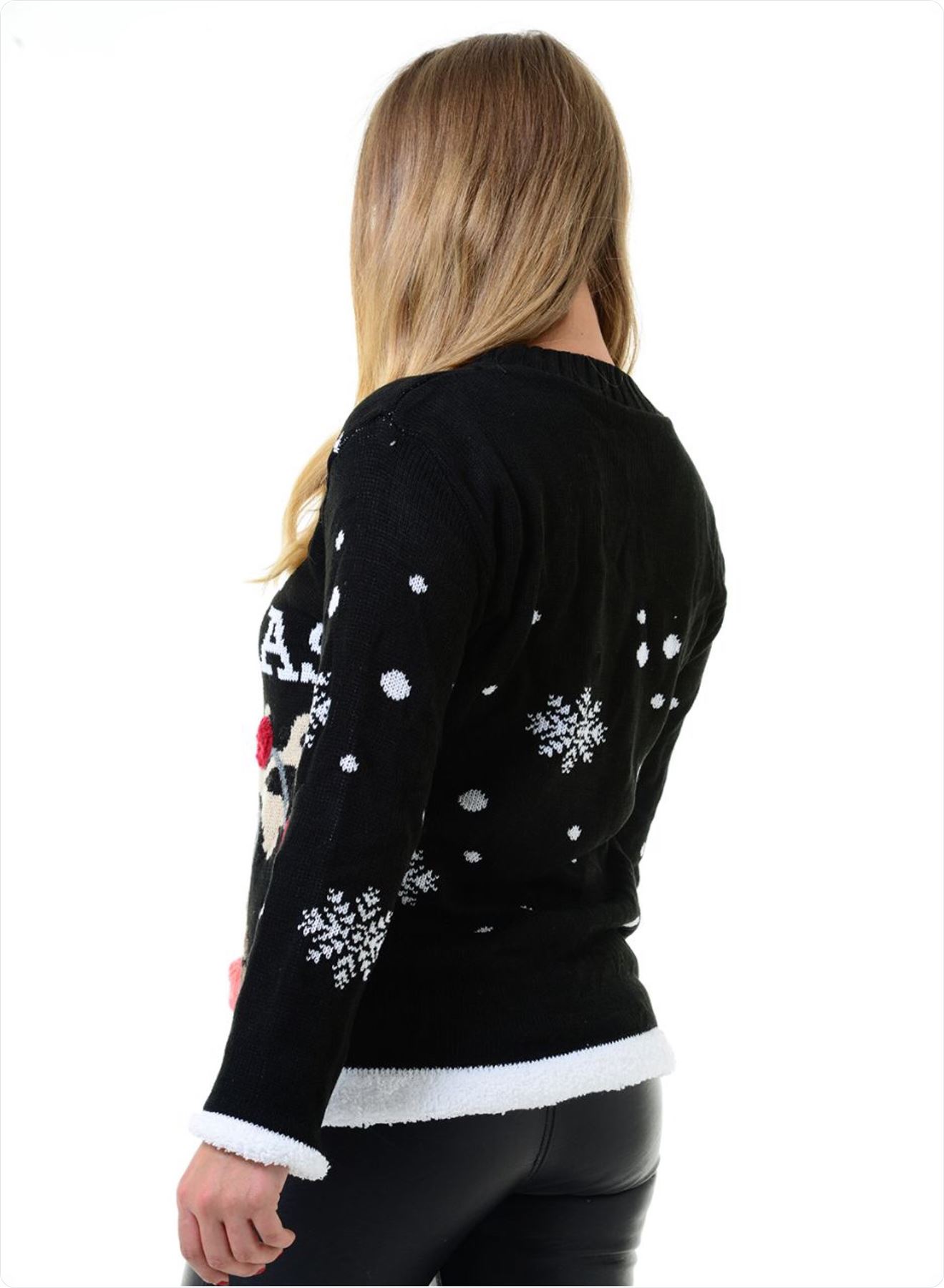 Nuevo Señoras Navidad 3D Pom Pom Xmas De punto Novedad Retro Saltador Suéter Top - Imagen 12 de 22