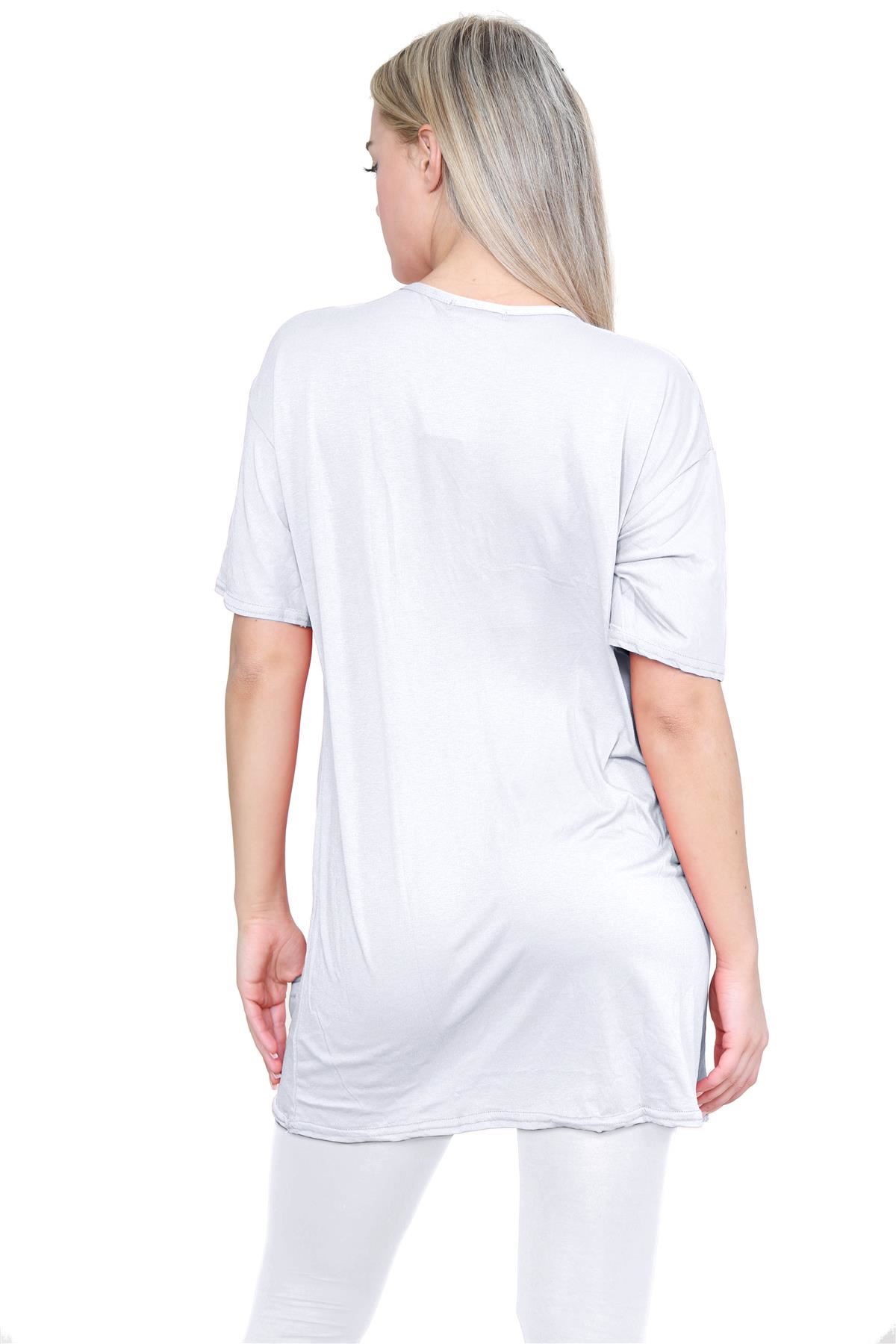 Damas Longline Suelto Camiseta Leggings Gimnasio Chándal Conjunto Coord 2 Piezas Ropa de Salón - Imagen 137 de 155