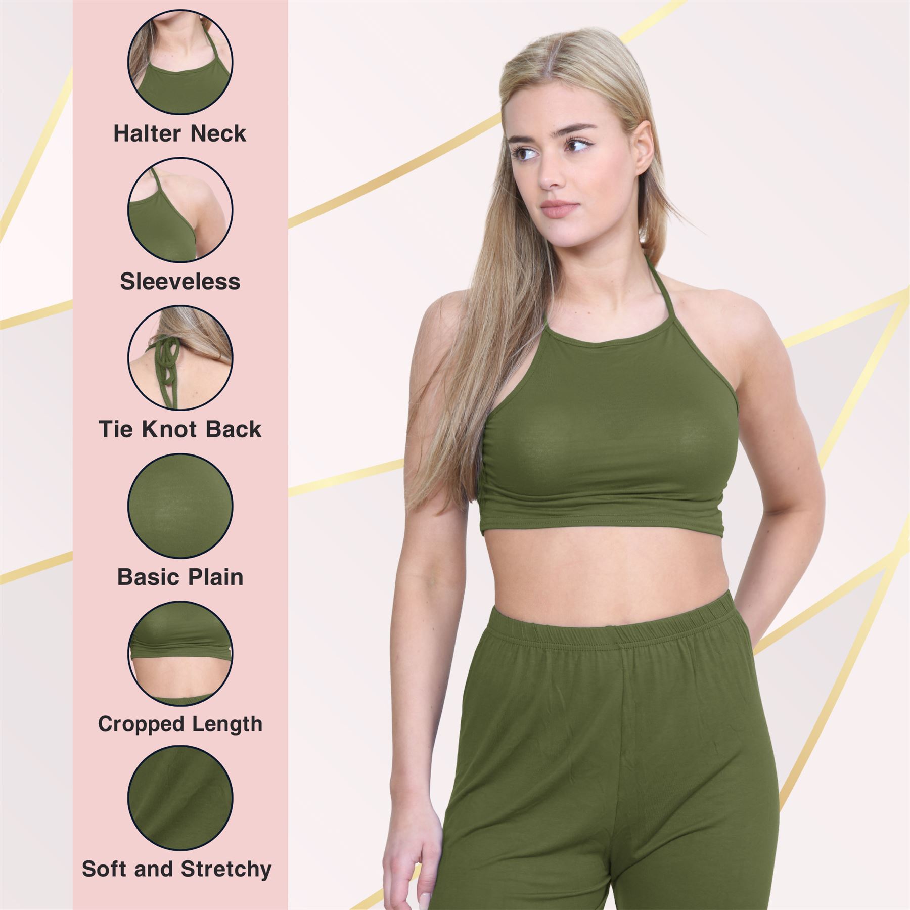 Halter Neck Crop Top Womens Vest Top Plain Tie Knot Top Basic Sleeveless T-Shirt - Picture 64 of 170