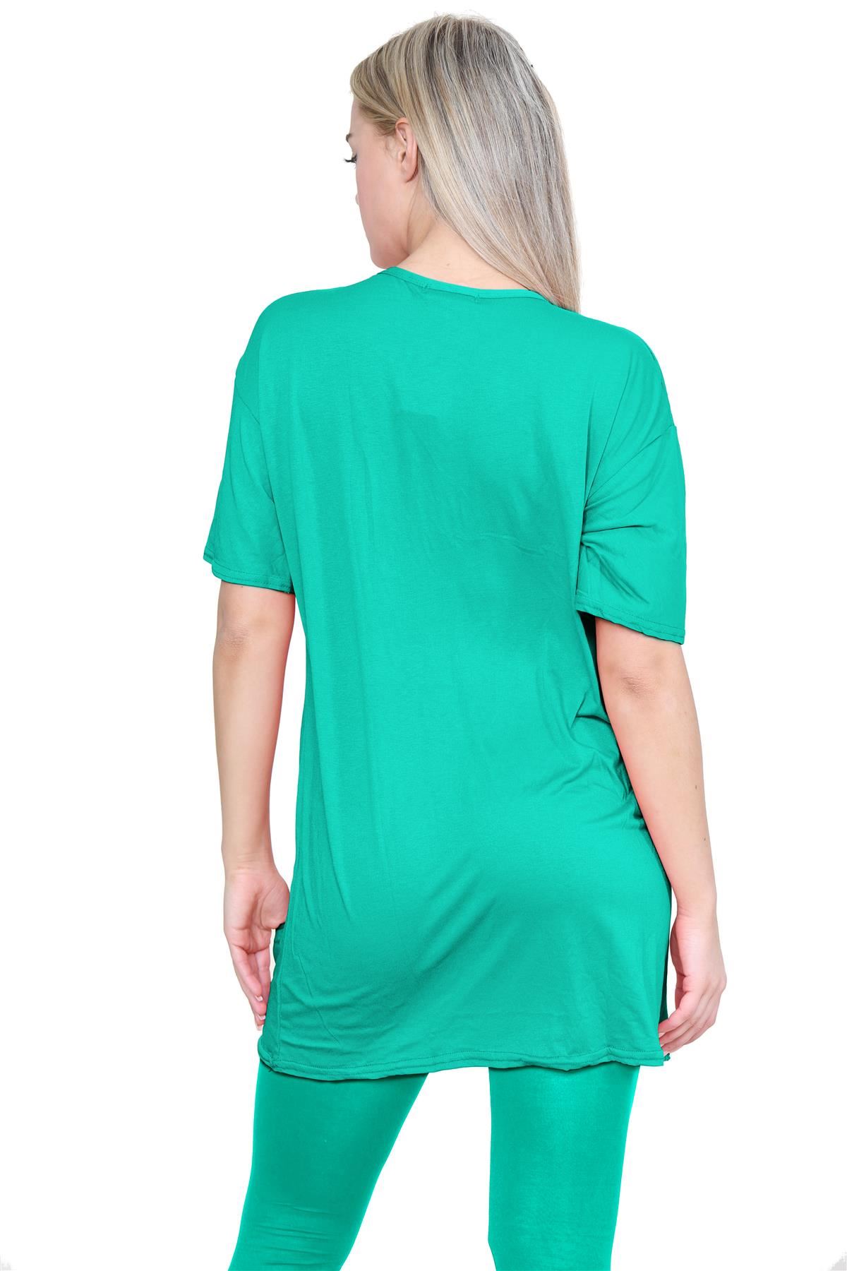Damas Longline Suelto Camiseta Leggings Gimnasio Chándal Conjunto Coord 2 Piezas Ropa de Salón - Imagen 53 de 155