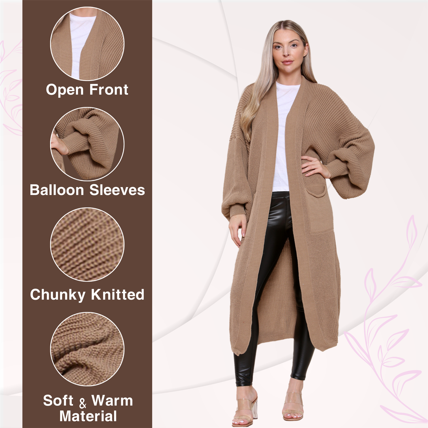 Ballonärmel Maxi Cardigan Damen übergroß gestrickt Winter Longline Pullover - Bild 82 von 134