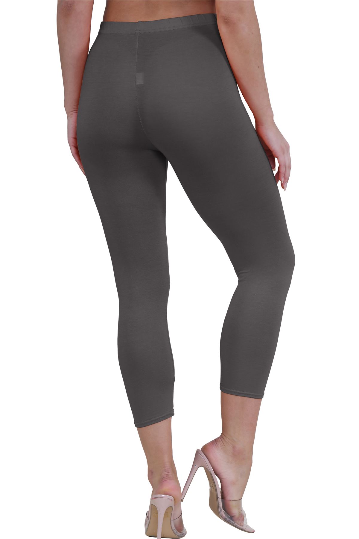 Womens 3/4 Leggings Workout Tight Plain Stretchy Cropped Capri Active Pants - Picture 34 of 186