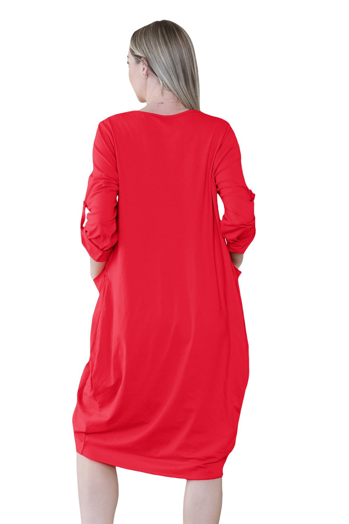 Vestido túnica italiana con mangas giratorias para damas Vestido Lagenlook Bolsillos lisos Vestido holgado - Imagen 37 de 45