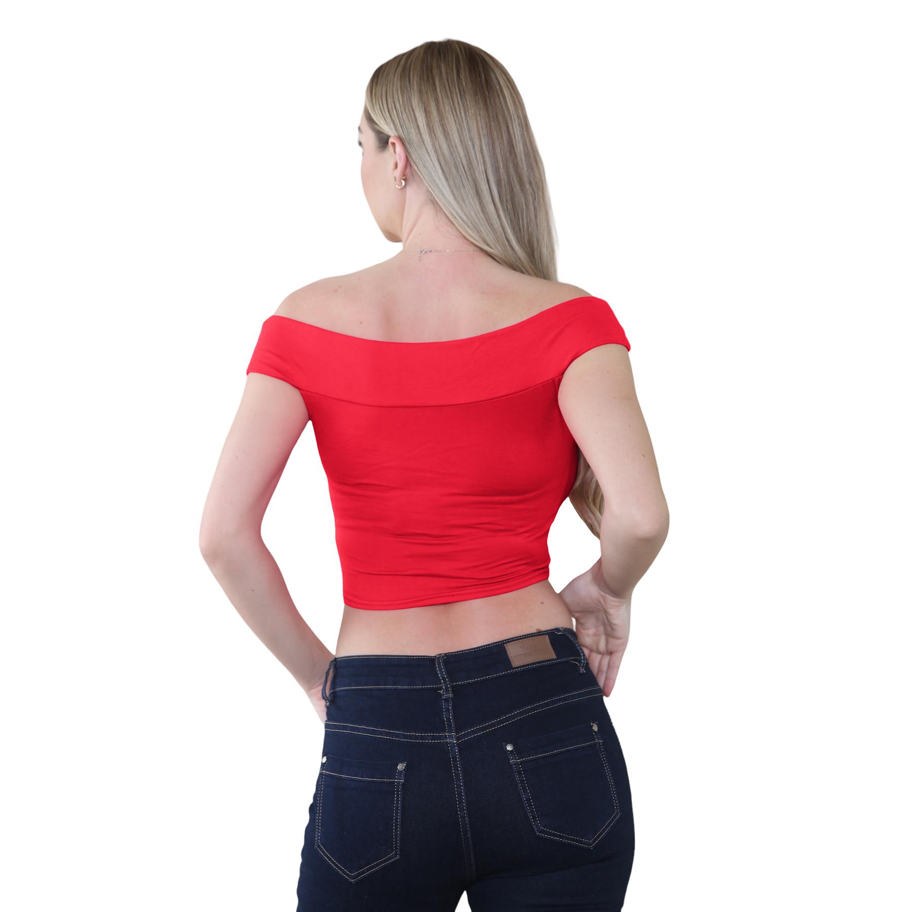 Schulterfreies bauchfreies Damen-T-Shirt Bardot ärmellos schlicht Sommer Freizeit Party - Bild 47 von 71