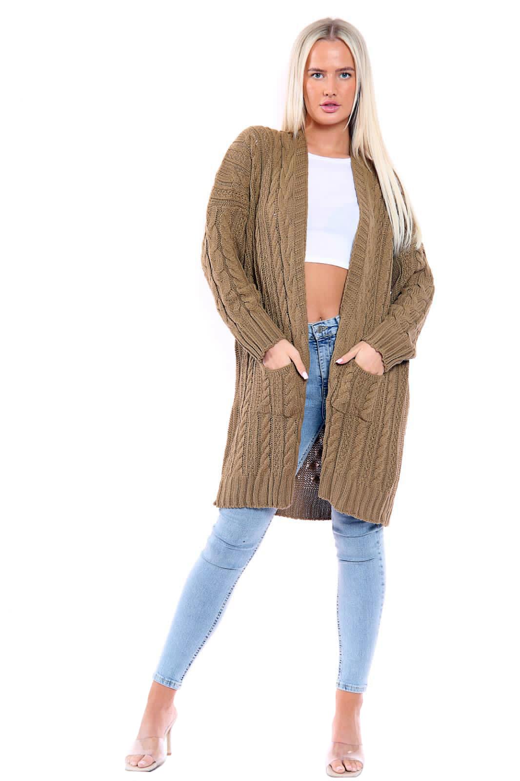 Cárdigan con capa para mujer de gran tamaño señora grueso bolsillo tejido con cable jumper largo - Imagen 6 de 24
