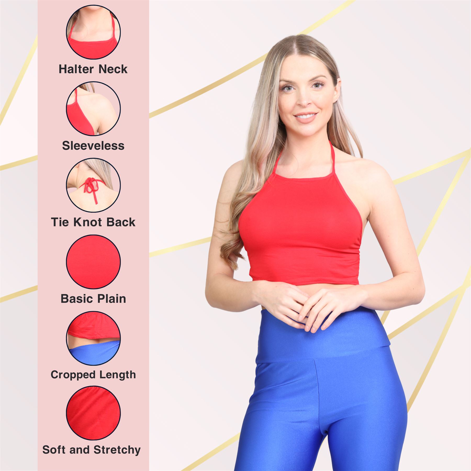Halter Neck Crop Top Womens Vest Top Plain Tie Knot Top Basic Sleeveless T-Shirt - Picture 131 of 170