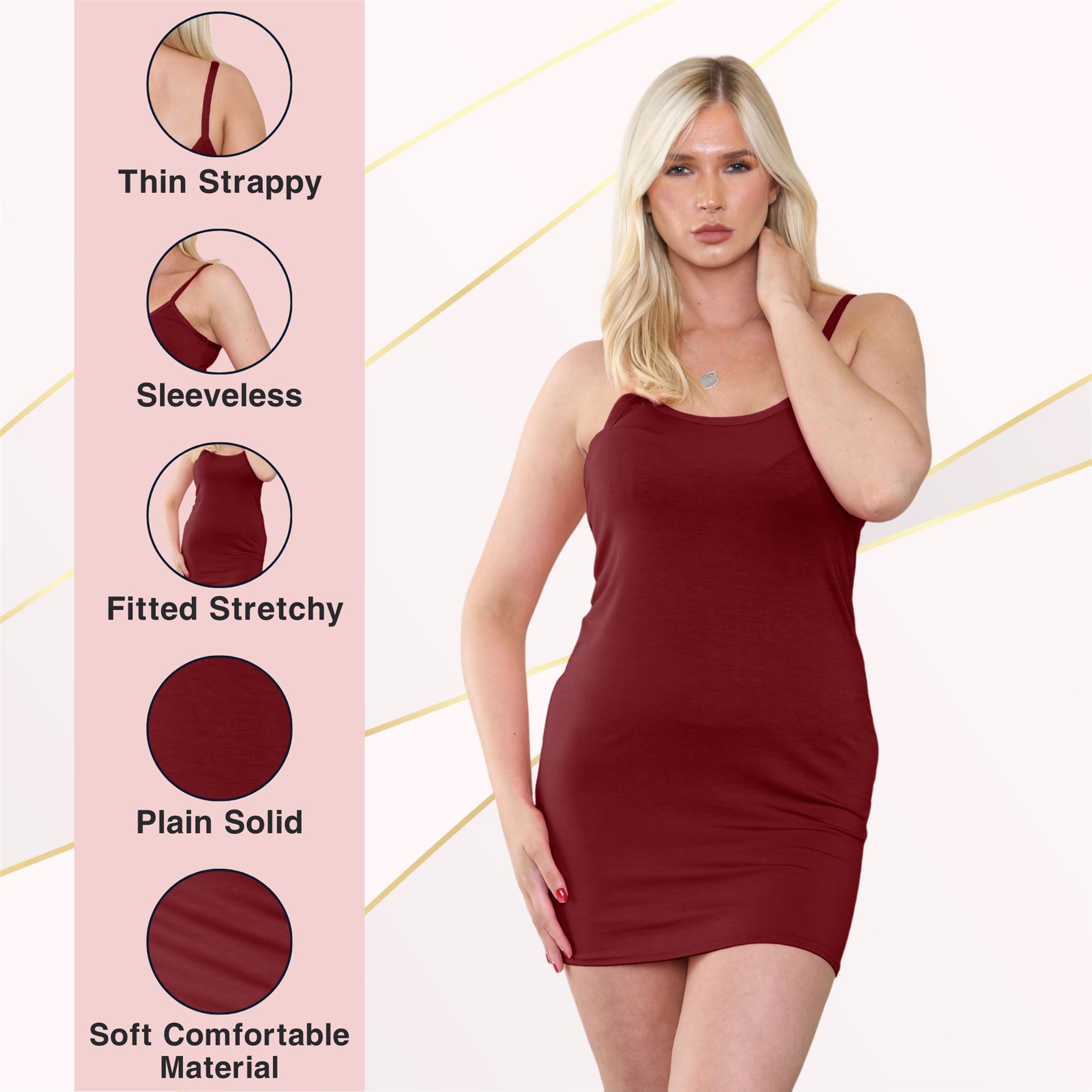 Womens Cami Bodycon Mini Dress Plain Strappy Vest Summer Tank Top Mini Dress - Picture 125 of 127