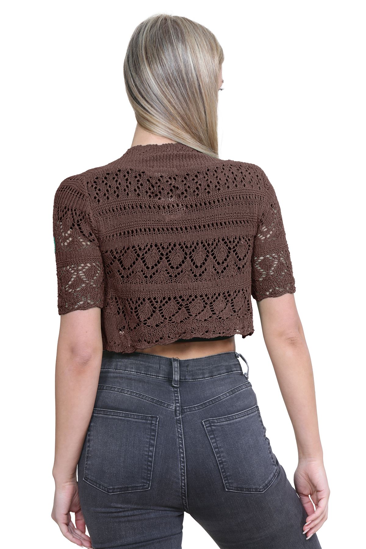 Womens Crochet Knitted Bolero Shrug Short Sleeve Open Front Cardigan Crop Top - Picture 22 of 186