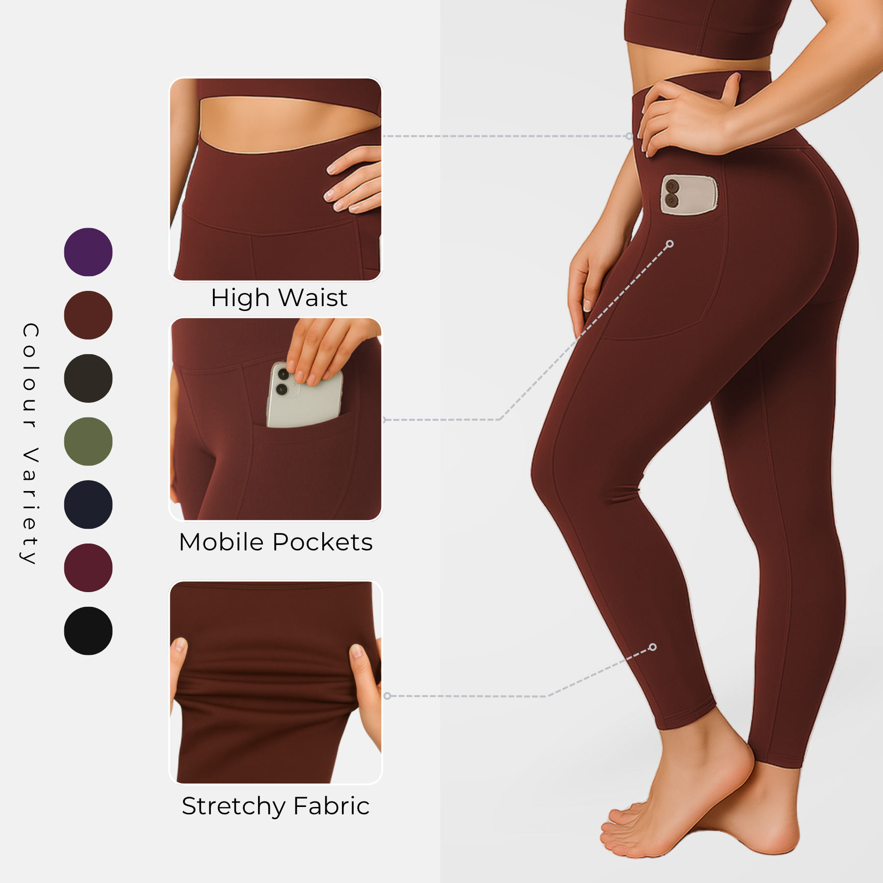 Womens Activewear Leggings High Waist Gym Yoga Workout Leggings With Pockets - Picture 13 of 50