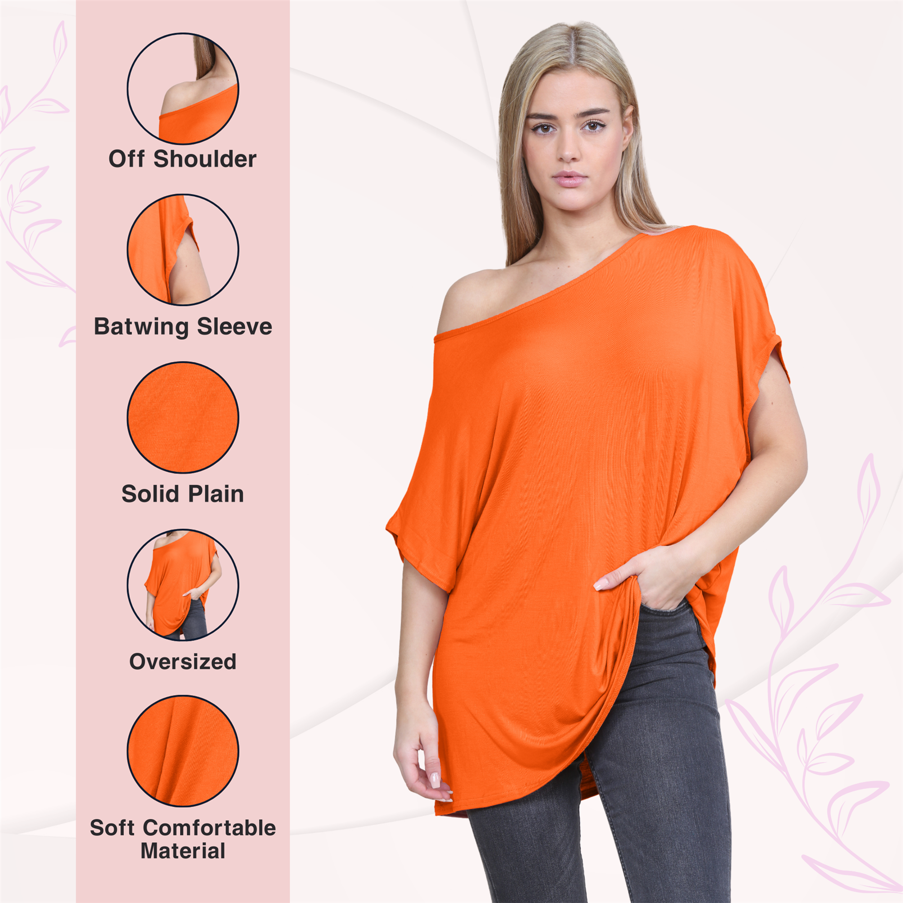 Schulterfreies Damen-T-Shirt Oberteil Fledermausärmel Oversize uni Freizeit Bardot Oberteil - Bild 115 von 225