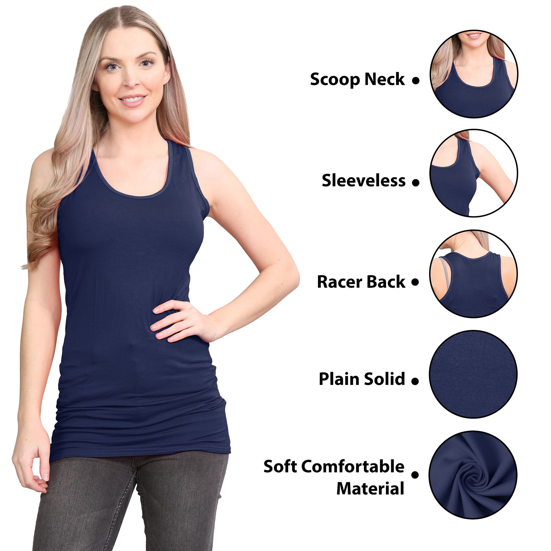 Damen Racerback Weste ärmellos figurbetont einfach dehnbar lang Muskel Gym Top - Bild 65 von 113