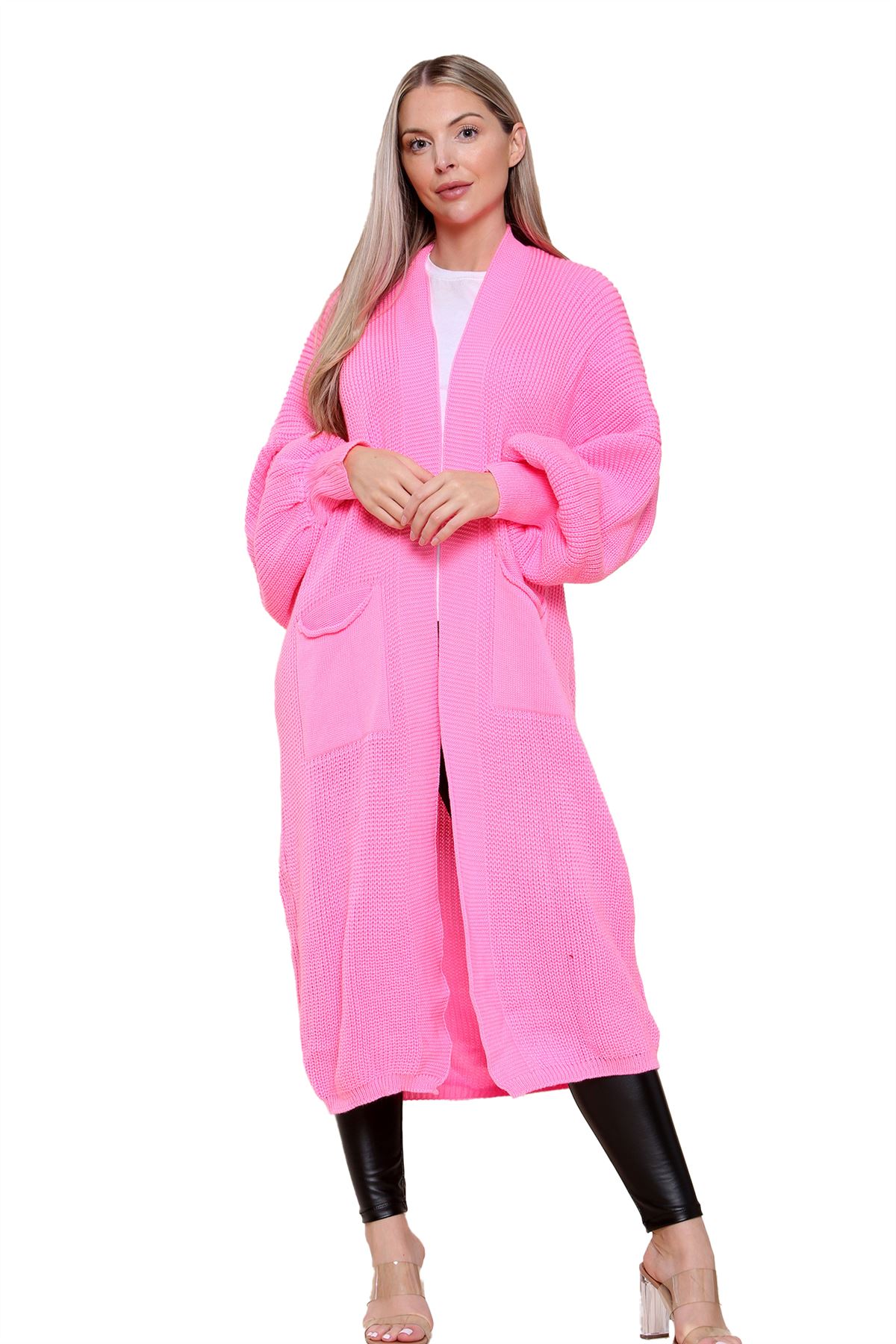 Ballonärmel Maxi Cardigan Damen übergroß gestrickt Winter Longline Pullover - Bild 94 von 134