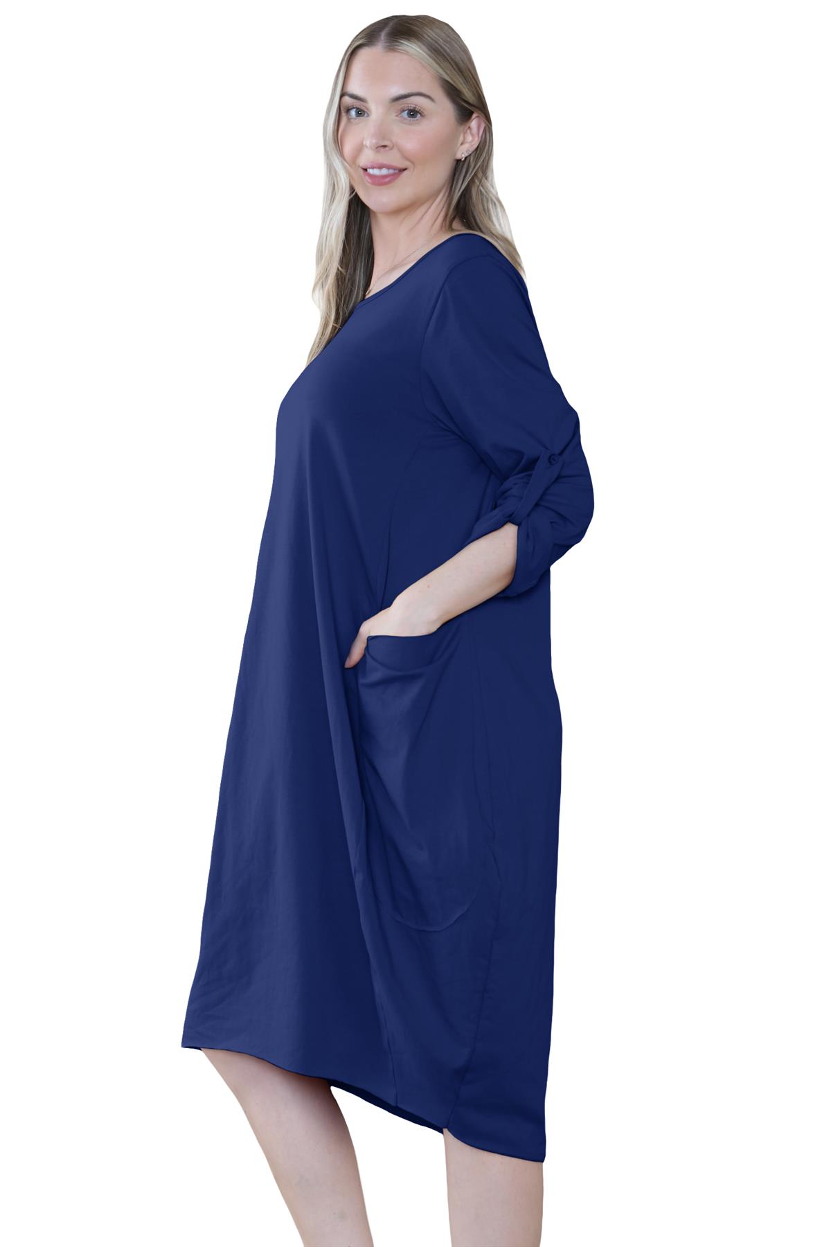 Vestido túnica italiana con mangas giratorias para damas Vestido Lagenlook Bolsillos lisos Vestido holgado - Imagen 31 de 45