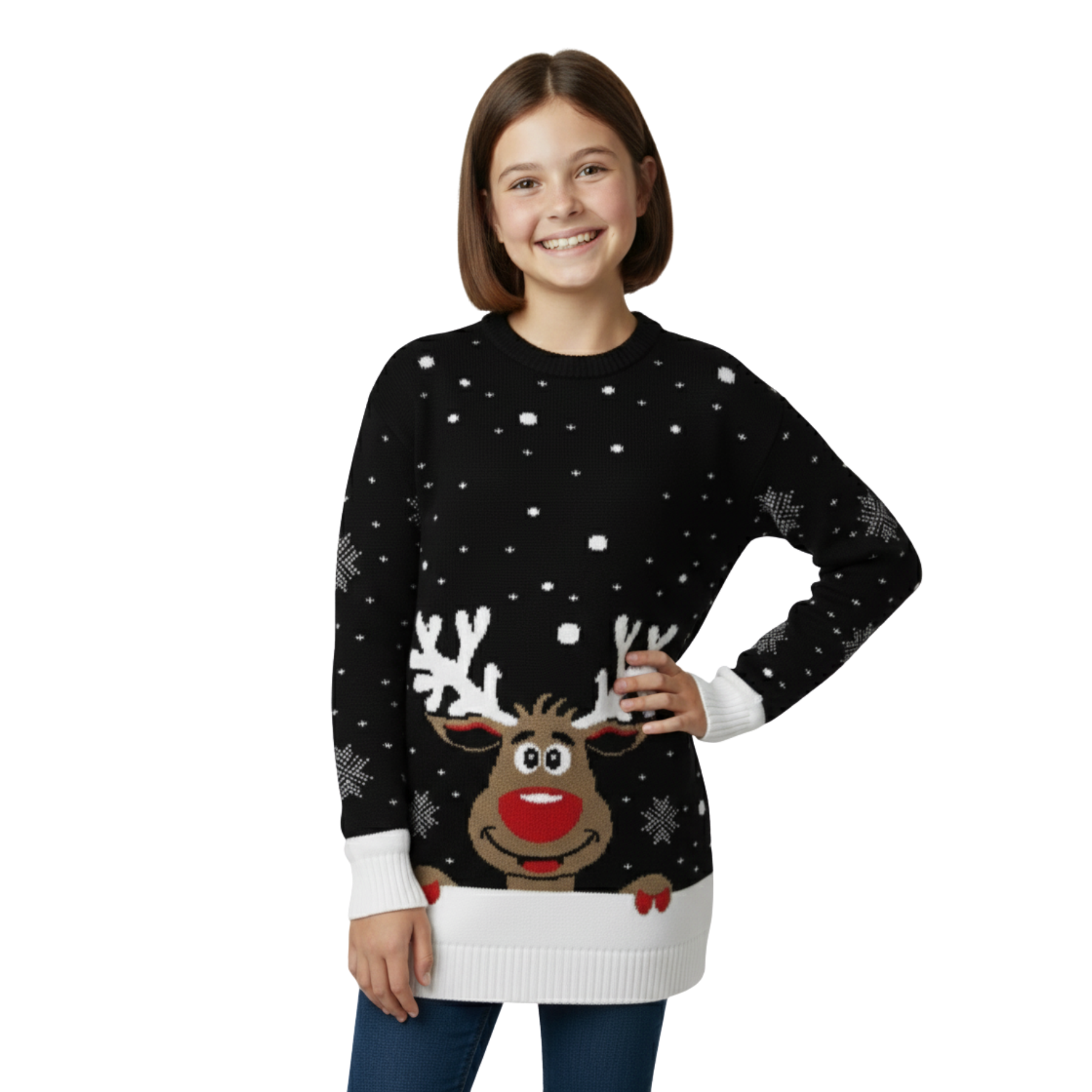 Maglione Renna Bambini Natale Unisex Maglione Girocollo Natale Ragazze Ragazzi Pullover - Foto 2 di 15