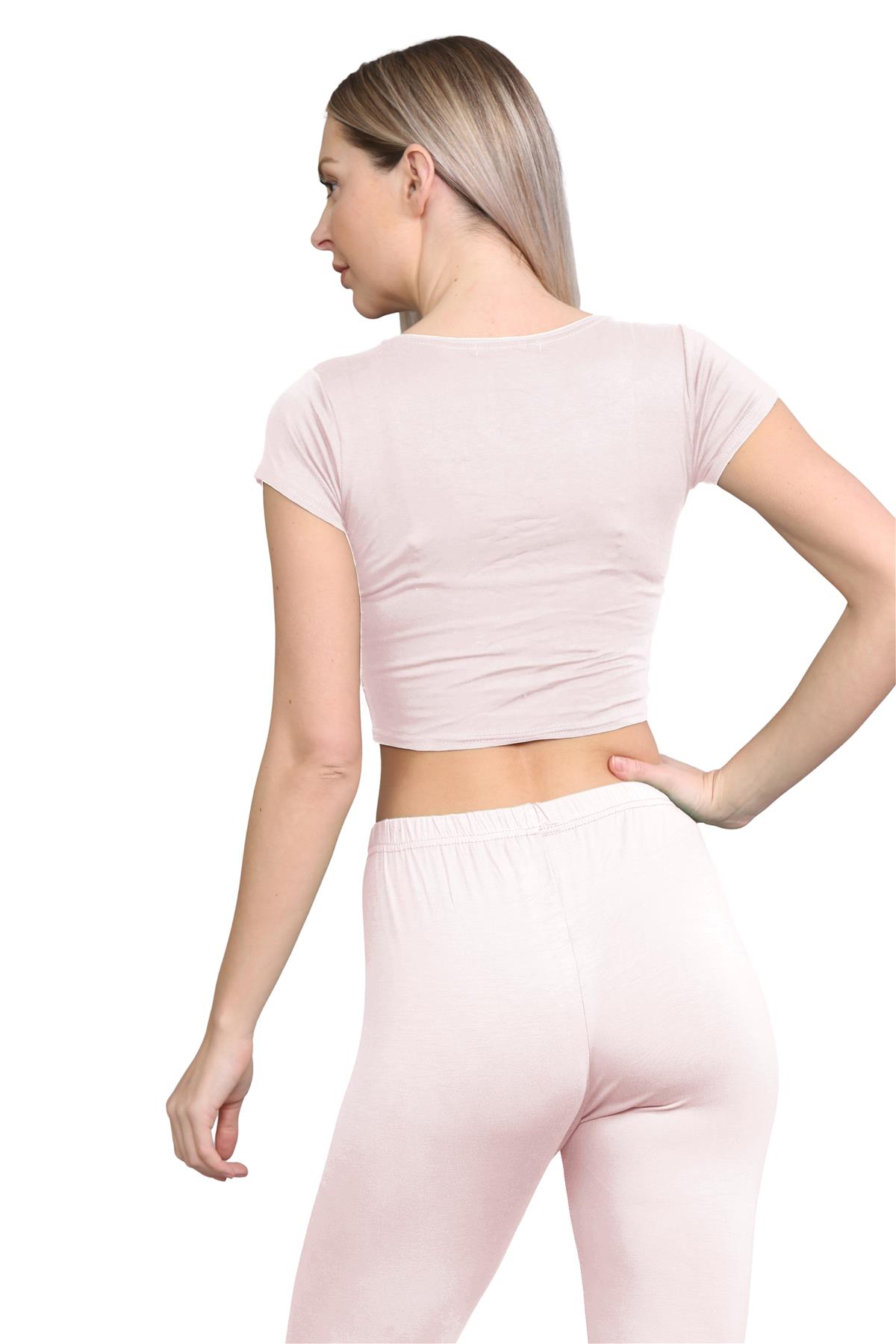 Damen Trainingsanzug Kurzarm Crop Top Sport Legging Workout Aktiv Lounge Set - Bild 88 von 148