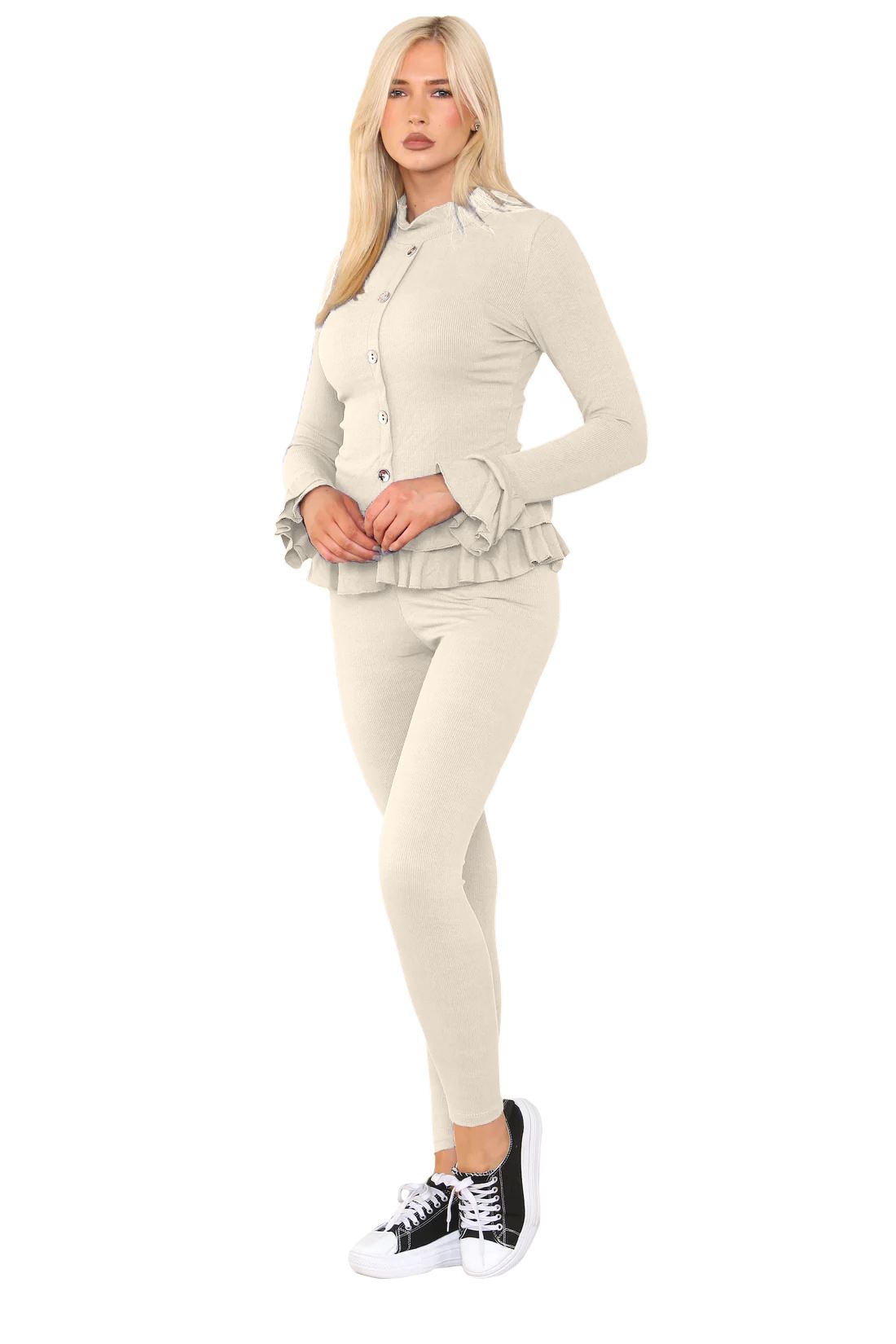 Damas Juego de 2 piezas de ropa de salón con botones peplum manga larga - Imagen 52 de 55