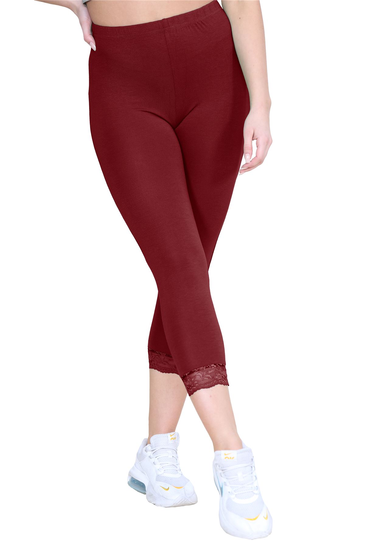 New Ladies Plain Lace Trim Cropped Yoga Stretchy 3/4 Length Capri Leggings Pants - Picture 118 of 132