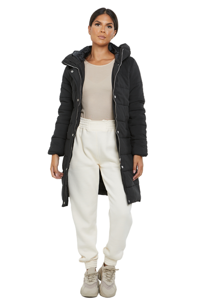 Womens Hooded Longline Coat Puffer Padded Long Sleeve Bodywarmer Winter Jacket - Picture 9 of 50