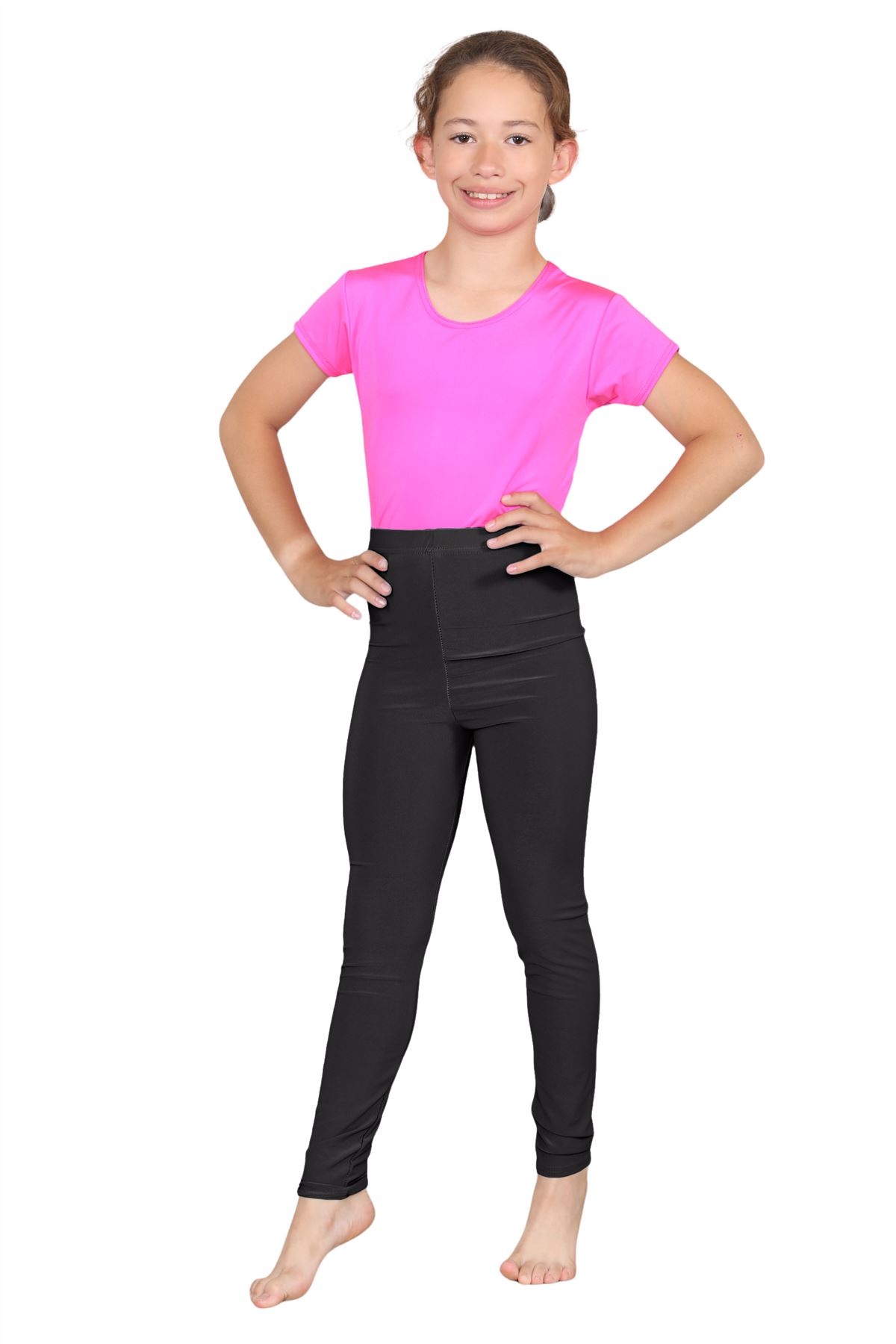 Girls Dance Leggings Gymnastics Microfibre Pants Kids Plain Full Length Trousers - Picture 14 of 85