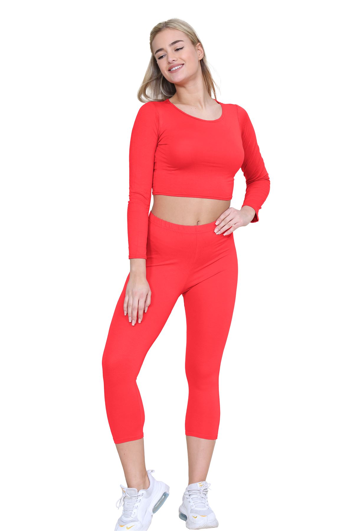 Womens 3/4 Leggings Workout Tight Plain Stretchy Cropped Capri Active Pants - Picture 145 of 186