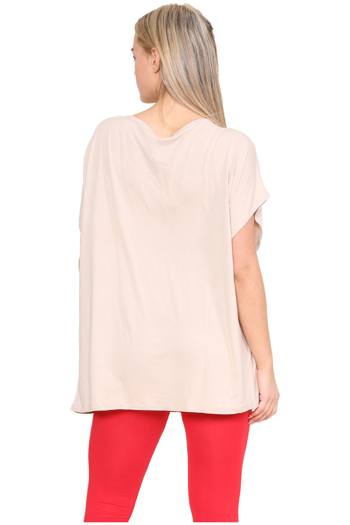 Schulterfreies Damen-T-Shirt Oberteil Fledermausärmel Oversize uni Freizeit Bardot Oberteil - Bild 192 von 225