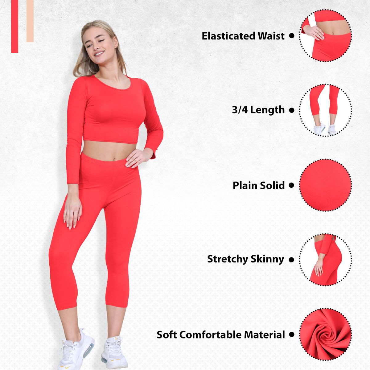 Womens 3/4 Leggings Workout Tight Plain Stretchy Cropped Capri Active Pants - Picture 147 of 186