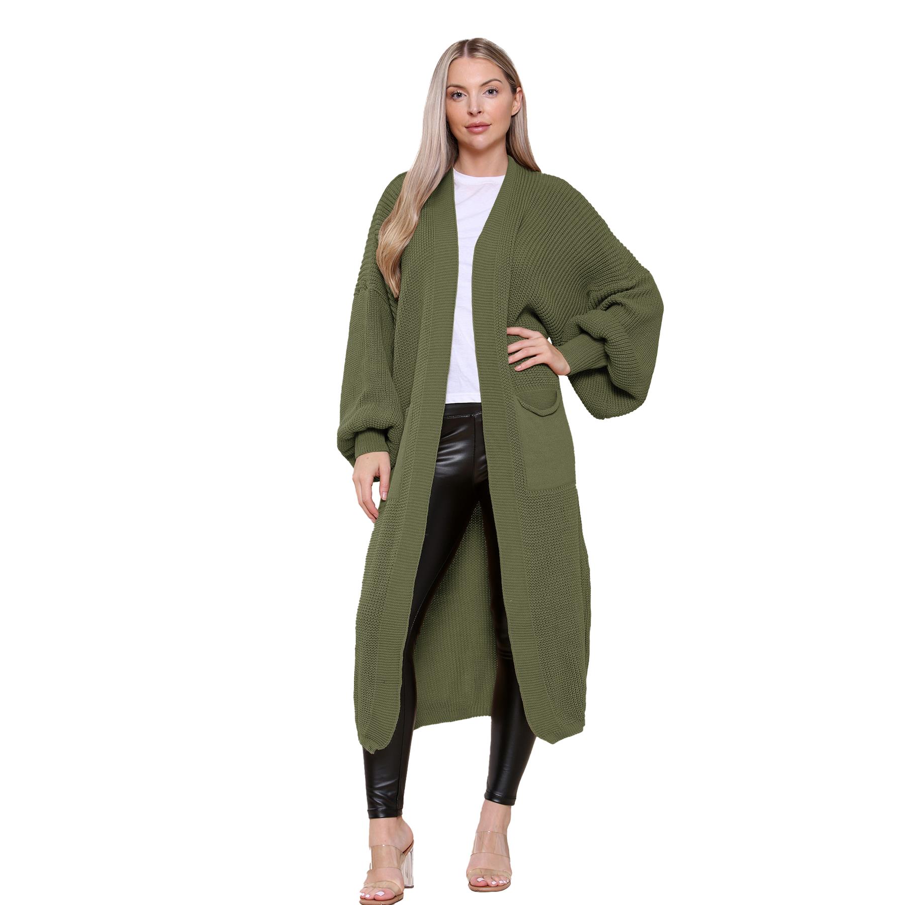 Ballonärmel Maxi Cardigan Damen übergroß gestrickt Winter Longline Pullover - Bild 58 von 134