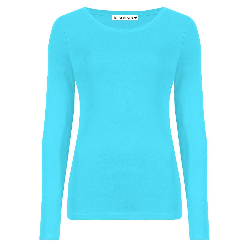 Camiseta para mujer cuello redondo manga larga elástica básica lisa informal - Imagen 32 de 34