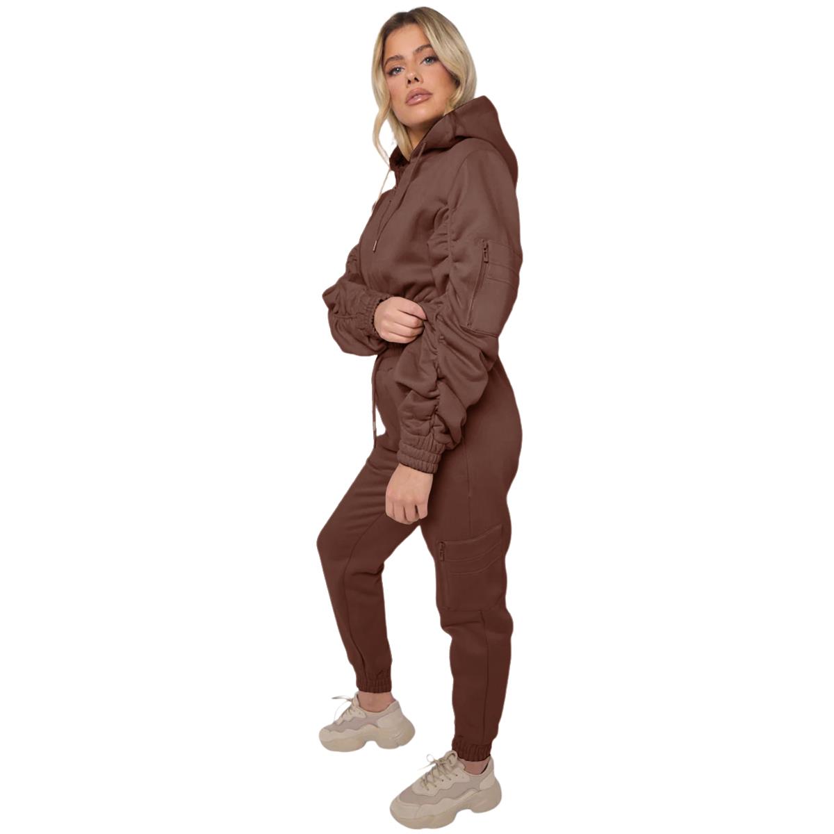 Damas Traje de chándal 2 piezas Juego de salón Mangas fruncidas Sudadera con capucha recortadas Ropa de salón - Imagen 11 de 44