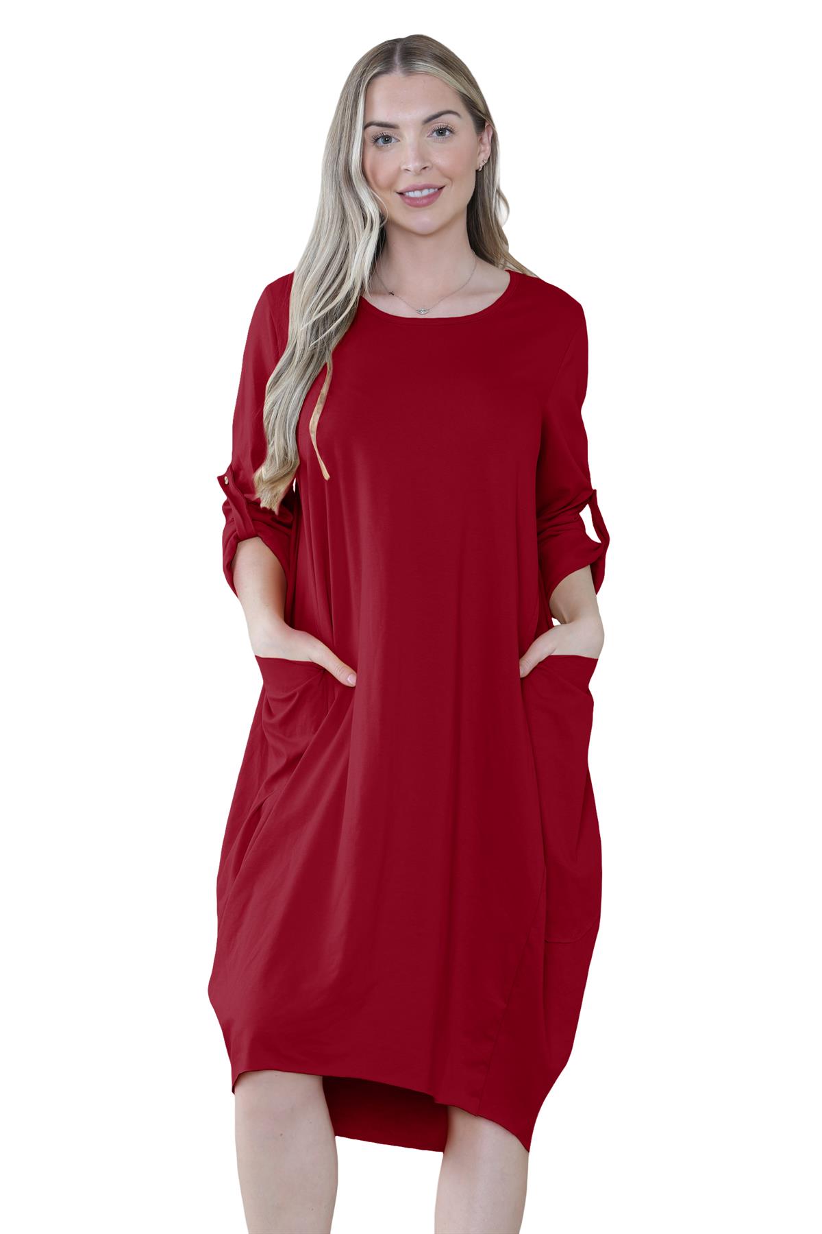 Vestido túnica italiana con mangas giratorias para damas Vestido Lagenlook Bolsillos lisos Vestido holgado - Imagen 40 de 45