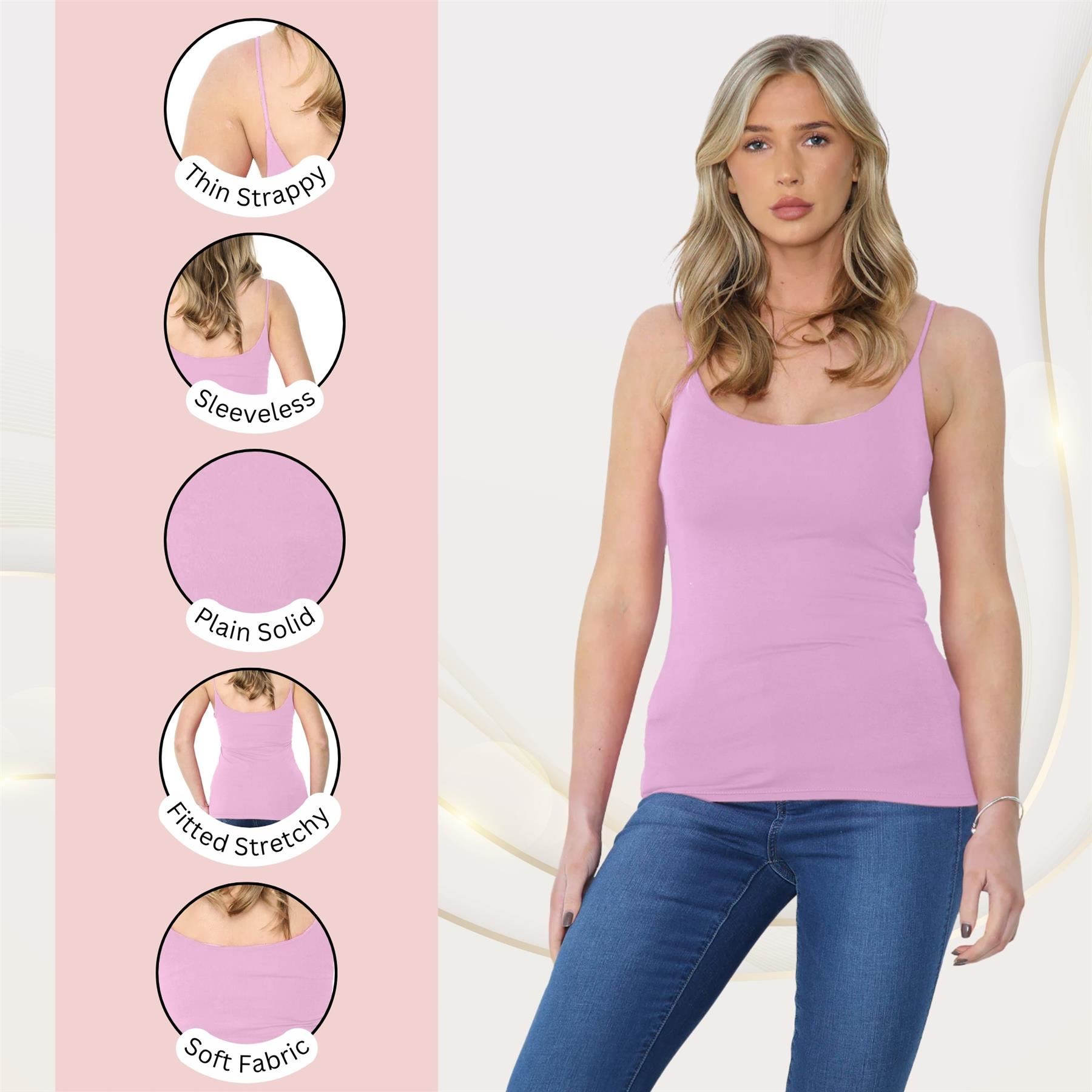 Womens Bodycon Cami Strappy Tank Top Plain Summer Activewear Vest Top, Pack of 3 - Picture 6 of 221