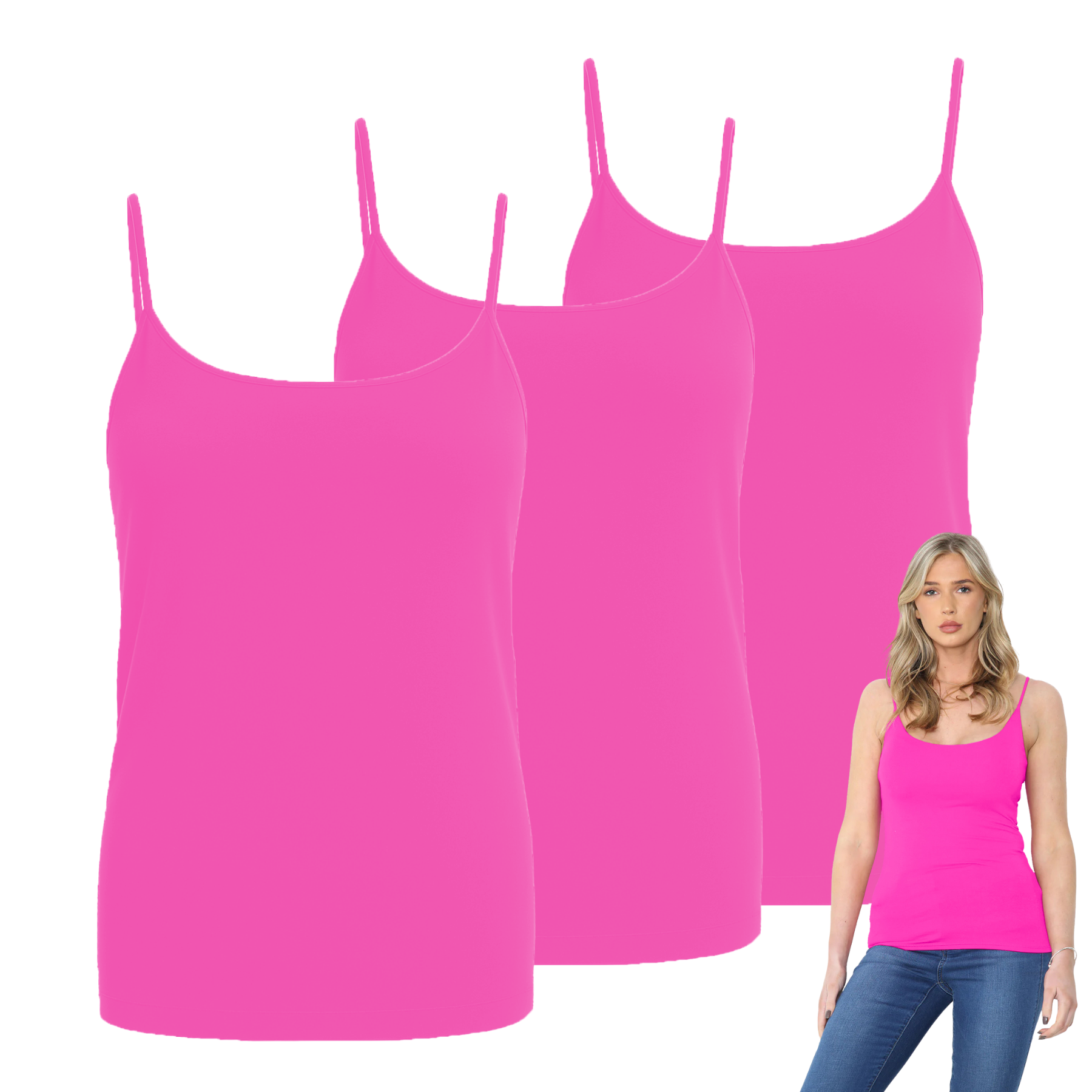 Womens Bodycon Cami Strappy Tank Top Plain Summer Activewear Vest Top, Pack of 3 - Picture 118 of 221