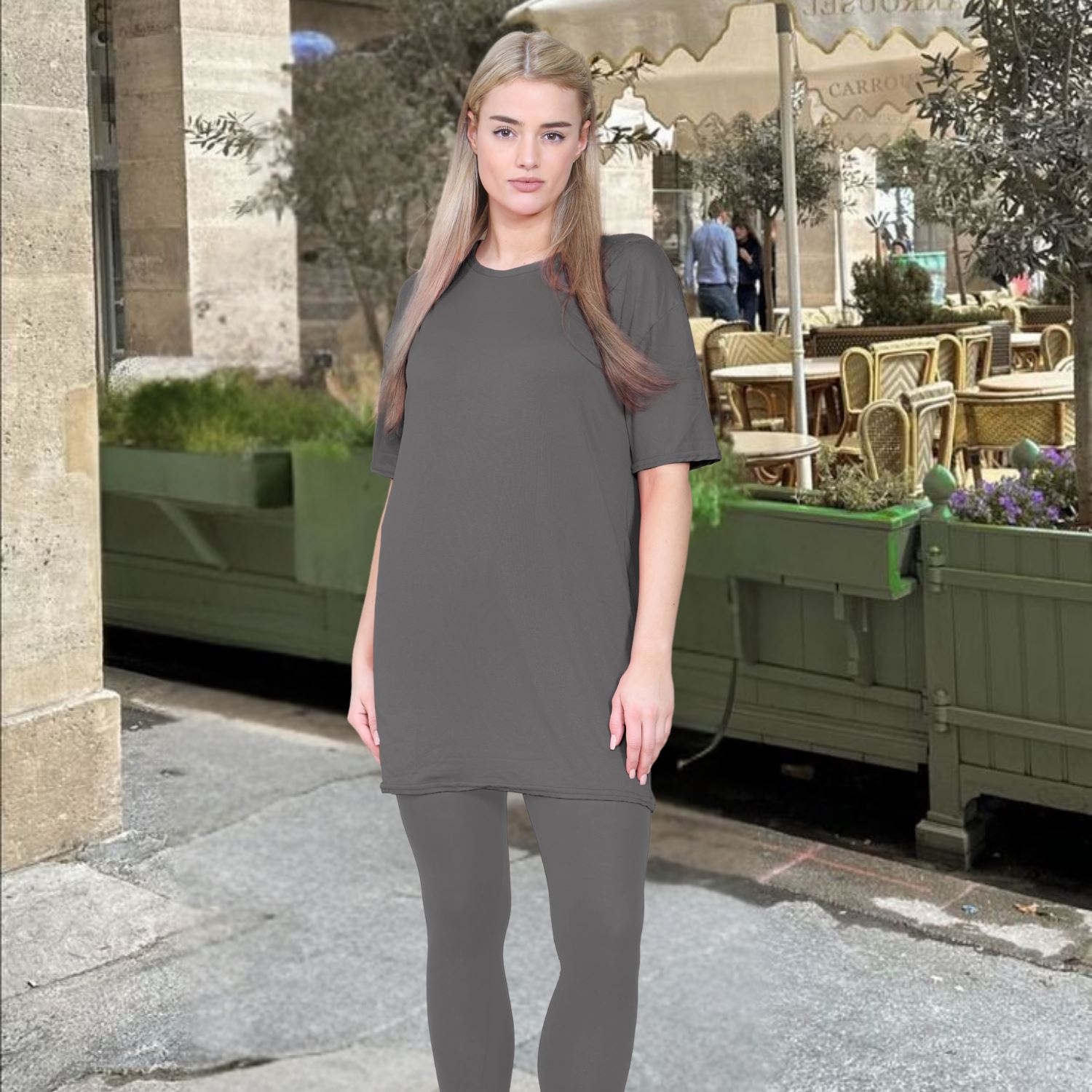 Damas Longline Suelto Camiseta Leggings Gimnasio Chándal Conjunto Coord 2 Piezas Ropa de Salón - Imagen 36 de 155