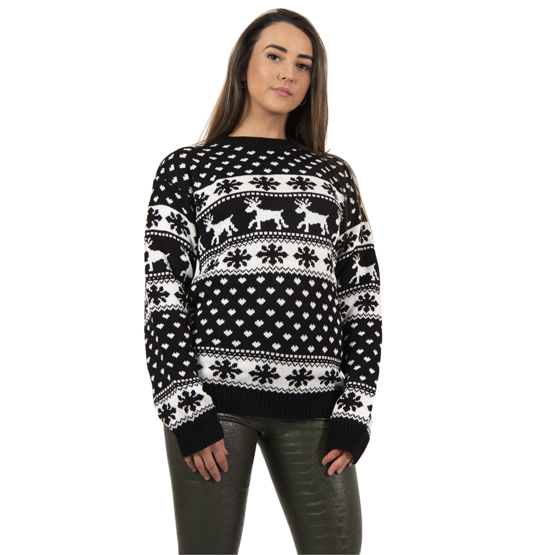 Christmas Reindeer Jumper Womens Knitted Funny Xmas Sweater Unisex Retro Jumpers - Picture 12 of 128