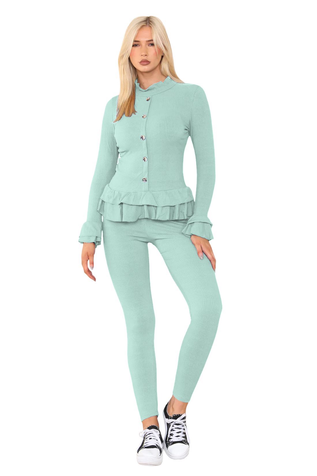 Damas Juego de 2 piezas de ropa de salón con botones peplum manga larga - Imagen 21 de 55