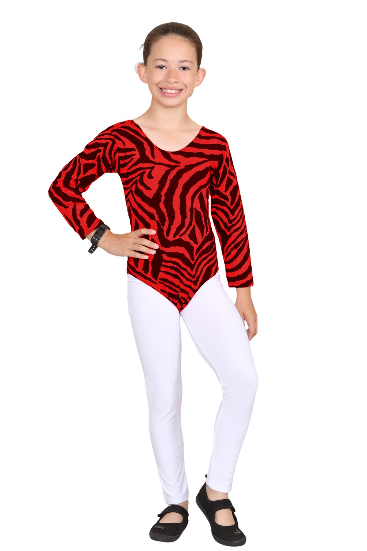 Girls Dance Leotard Zebra Print Long Sleeve Microfibre Gymnastics Kids Bodysuit - Picture 27 of 37