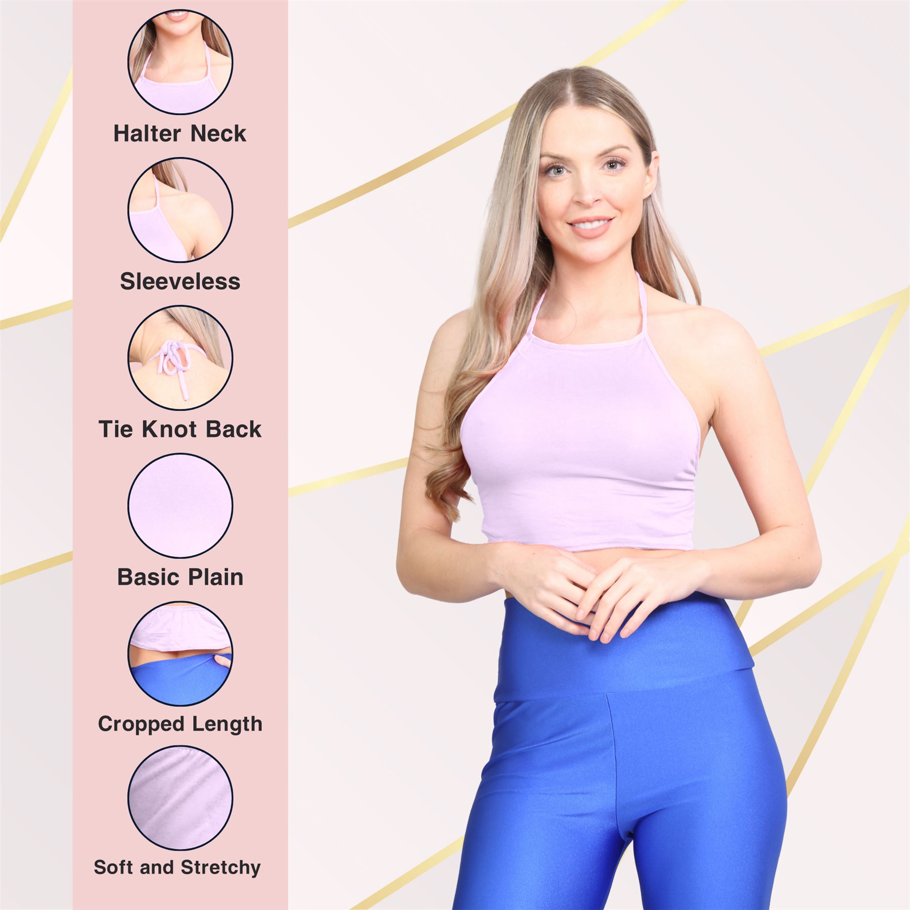 Halter Neck Crop Top Womens Vest Top Plain Tie Knot Top Basic Sleeveless T-Shirt - Picture 11 of 170