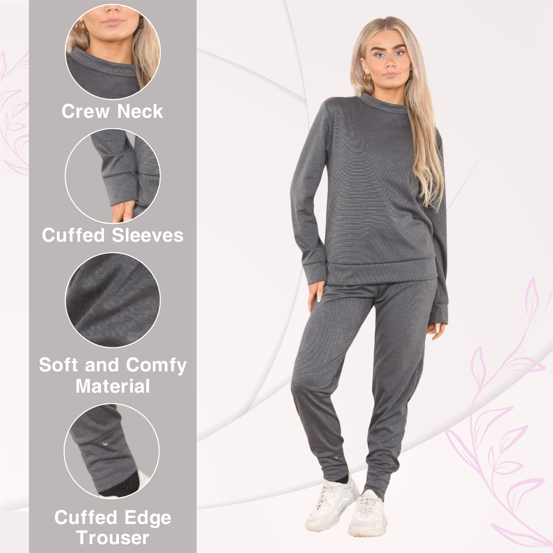 Chándal de manga larga para damas Pantalones de chándal 2 piezas Traje liso Ropa de salón - Imagen 12 de 45