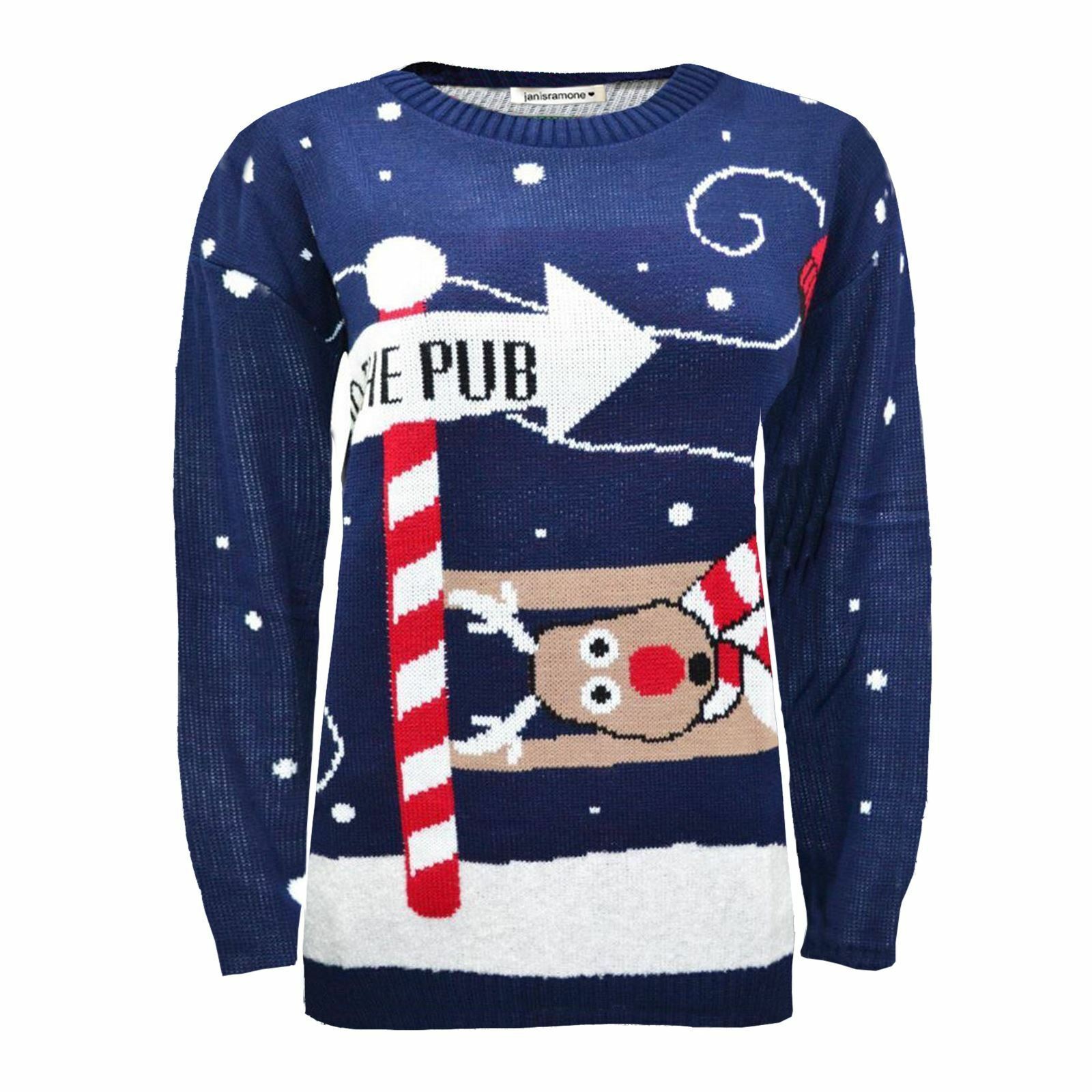 Christmas Reindeer Jumper Womens Knitted Funny Xmas Sweater Unisex Retro Jumpers - Picture 91 of 128