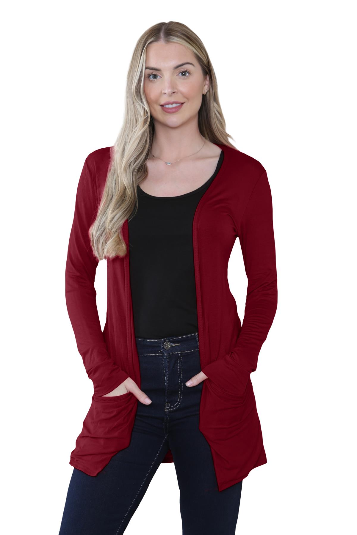 Boyfriend Cardigan Damen schlicht langärmelig offener Tropfen Tasche Freizeit Achselzucken Oberteil - Bild 138 von 148
