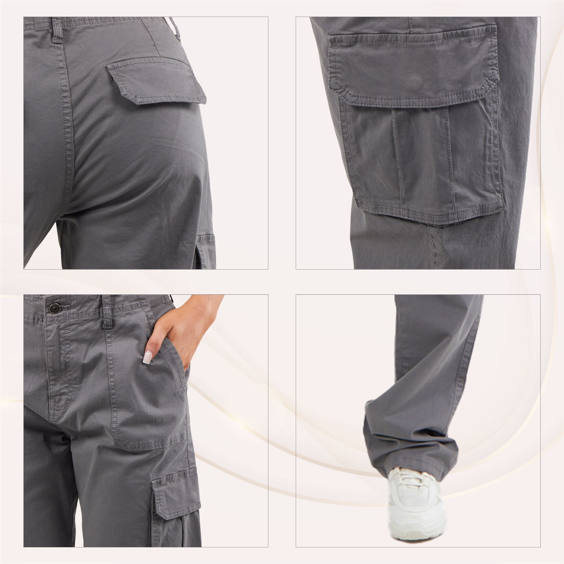 Pantalones de carga de algodón para mujer bolsillos de cintura baja calce suelto pierna ancha pantalones de combate - Imagen 15 de 26