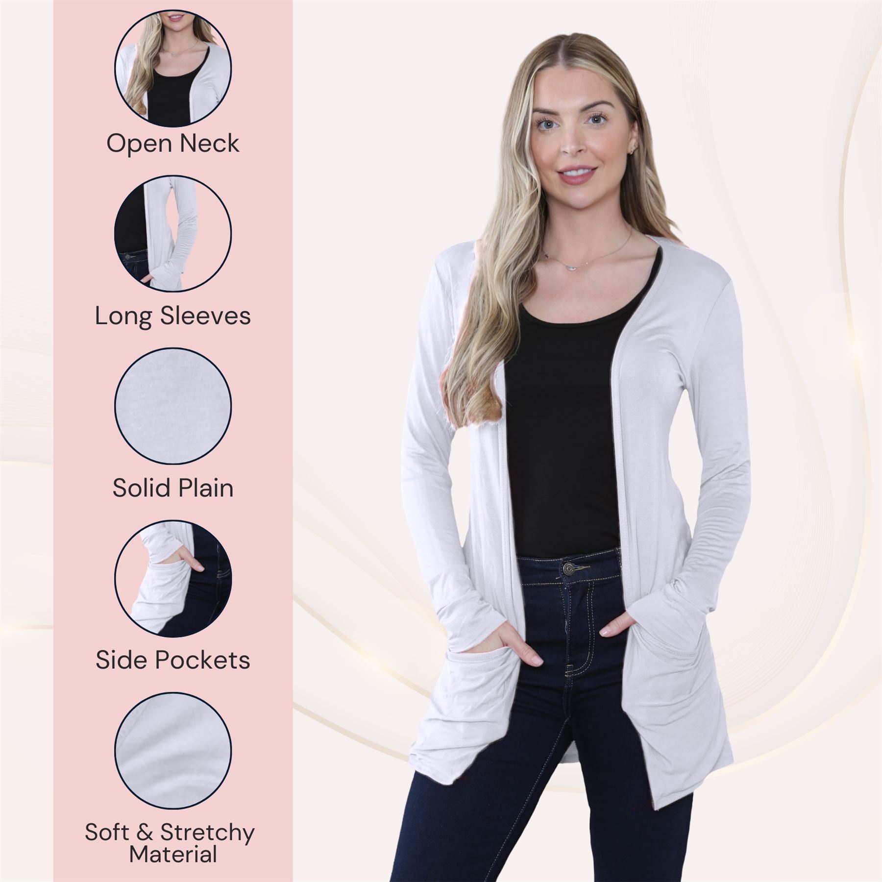 Boyfriend Cardigan Damen schlicht langärmelig offener Tropfen Tasche Freizeit Achselzucken Oberteil - Bild 136 von 148