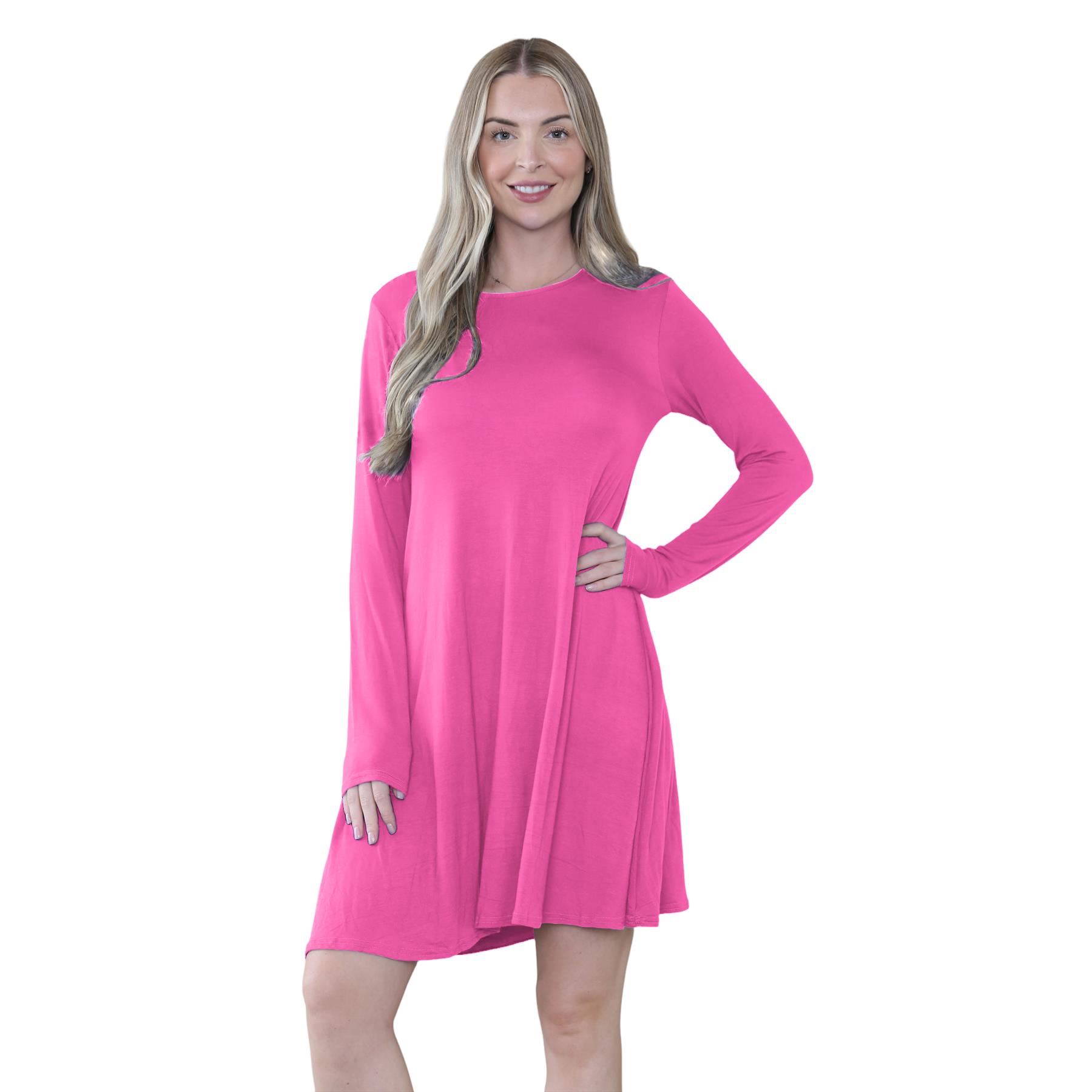 Damen Swing Kleid Uni Langarm Freizeit Ausgestellt A Linie Mini Oberteil Übergröße - Bild 17 von 100