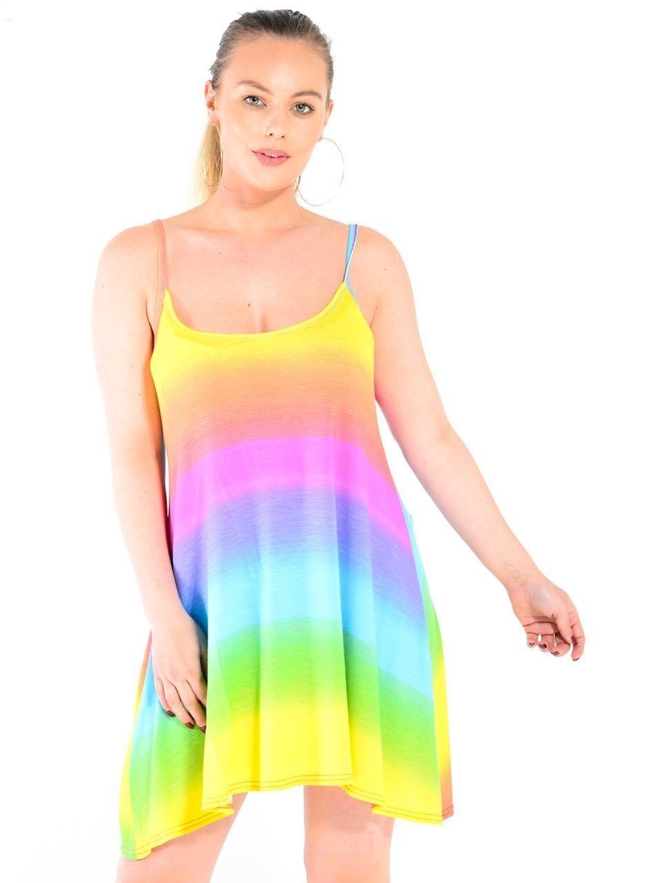 Womens Printed Cami Dress Flared Strappy Long Camisole Swing Mini Dress Vest Top - Picture 14 of 21