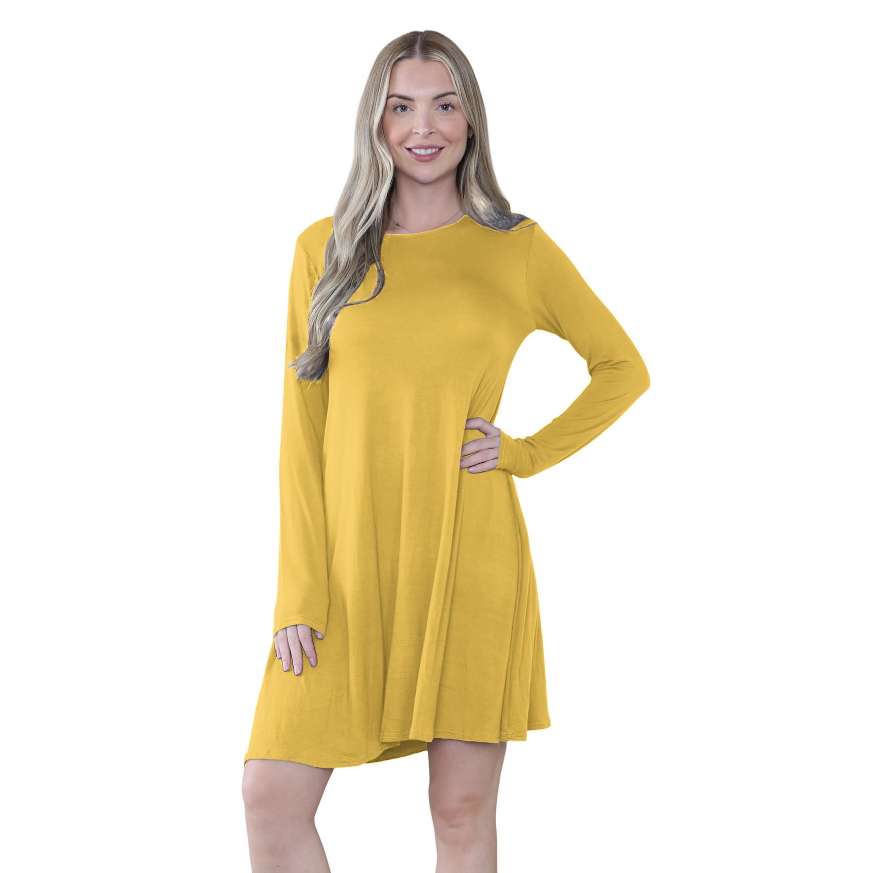 Damen Swing Kleid Uni Langarm Freizeit Ausgestellt A Linie Mini Oberteil Übergröße - Bild 53 von 100