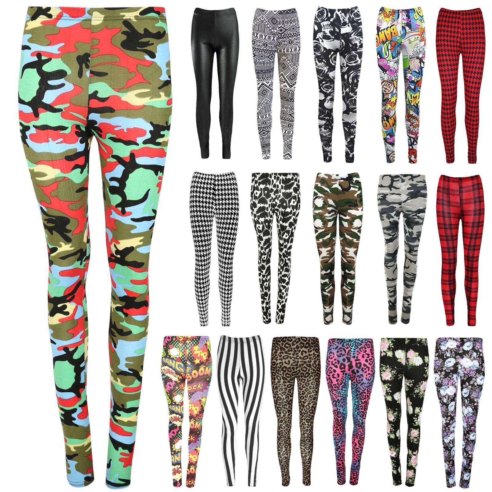 New Ladies Army Grey Printed Full Length Stretchy Skinny Slim Fit Leggings Pants