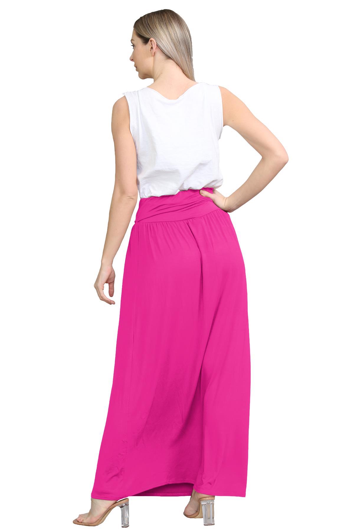 Womens Fold Over Maxi Skirt Plain Pleated Waist Jersey Summer Gypsy Long Skirt - Picture 8 of 68
